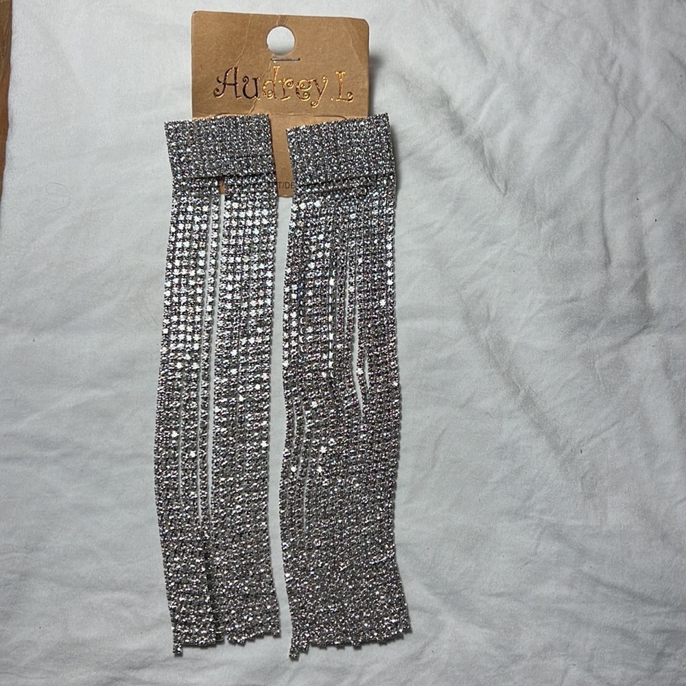 Audrey L Rhinestone Dangle Earrings - Picture 2 of 5